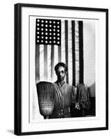 Ella Watson Standing with Broom and Mop in Front of American Flag, Part of Depression Era Survey-Gordon Parks-Framed Photographic Print