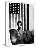 Ella Watson Standing with Broom and Mop in Front of American Flag, Part of Depression Era Survey-Gordon Parks-Stretched Canvas