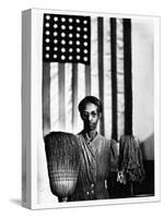 Ella Watson Standing with Broom and Mop in Front of American Flag, Part of Depression Era Survey-Gordon Parks-Stretched Canvas