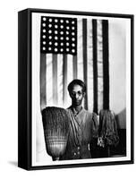 Ella Watson Standing with Broom and Mop in Front of American Flag, Part of Depression Era Survey-Gordon Parks-Framed Stretched Canvas