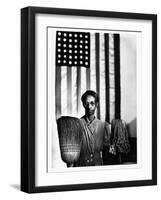 Ella Watson Standing with Broom and Mop in Front of American Flag, Part of Depression Era Survey-Gordon Parks-Framed Photographic Print