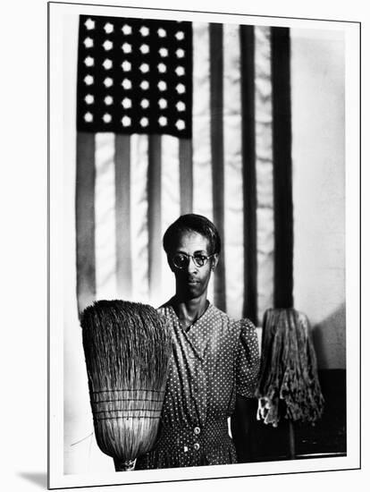 Ella Watson Standing with Broom and Mop in Front of American Flag, Part of Depression Era Survey-Gordon Parks-Mounted Photographic Print