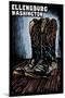 Ellensburg, Washington - Cowboy Boots - Scratchboard-Lantern Press-Mounted Art Print