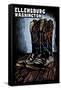 Ellensburg, Washington - Cowboy Boots - Scratchboard-Lantern Press-Framed Stretched Canvas