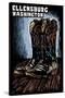 Ellensburg, Washington - Cowboy Boots - Scratchboard-Lantern Press-Stretched Canvas