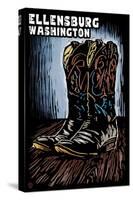 Ellensburg, Washington - Cowboy Boots - Scratchboard-Lantern Press-Stretched Canvas
