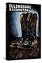 Ellensburg, Washington - Cowboy Boots - Scratchboard-Lantern Press-Stretched Canvas