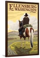 Ellensburg, Washington - Cowboy on Ridge-Lantern Press-Framed Art Print