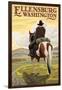 Ellensburg, Washington - Cowboy on Ridge-Lantern Press-Framed Art Print