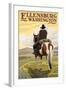 Ellensburg, Washington - Cowboy on Ridge-Lantern Press-Framed Art Print