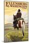 Ellensburg, Washington - Cowboy on Ridge-Lantern Press-Mounted Art Print