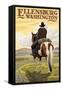 Ellensburg, Washington - Cowboy on Ridge-Lantern Press-Framed Stretched Canvas