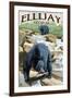 Ellijay, Georgia - Black Bears Fishing-Lantern Press-Framed Art Print