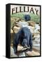 Ellijay, Georgia - Black Bears Fishing-Lantern Press-Framed Stretched Canvas