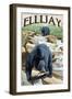 Ellijay, Georgia - Black Bears Fishing-Lantern Press-Framed Art Print