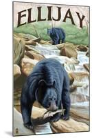 Ellijay, Georgia - Black Bears Fishing-Lantern Press-Mounted Art Print