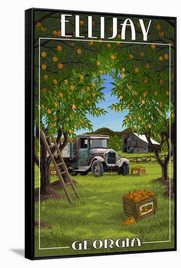 Ellijay, Georgia - Orange Grove with Truck-Lantern Press-Framed Stretched Canvas