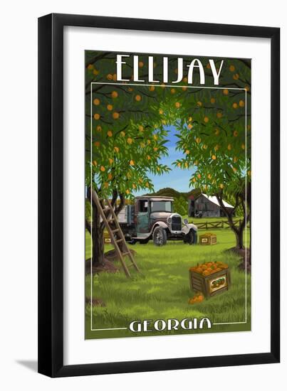 Ellijay, Georgia - Orange Grove with Truck-Lantern Press-Framed Art Print