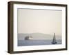 Elliott Bay Sailboat and Ferry, Seattle, Washington, USA-Merrill Images-Framed Photographic Print