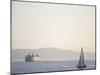 Elliott Bay Sailboat and Ferry, Seattle, Washington, USA-Merrill Images-Mounted Photographic Print