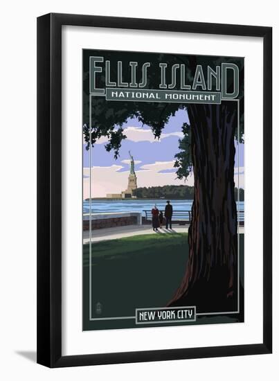 Ellis Island National Monument - New York City - Statue of Liberty-Lantern Press-Framed Art Print