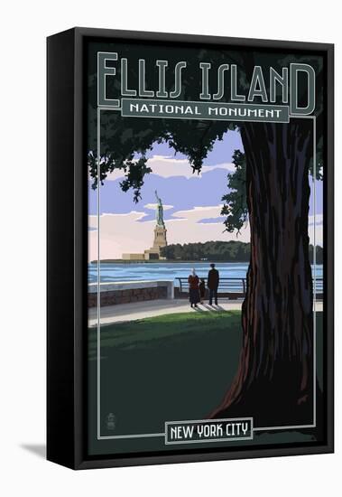 Ellis Island National Monument - New York City - Statue of Liberty-Lantern Press-Framed Stretched Canvas