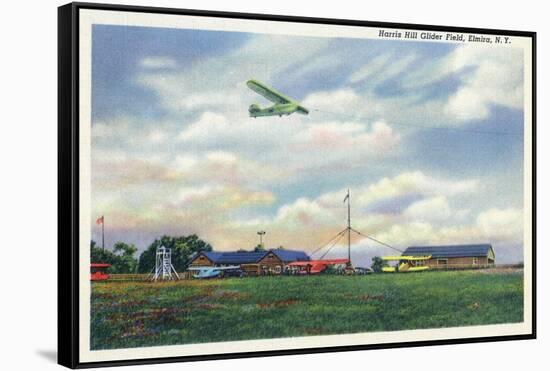 Elmira, New York - Glider Plane Leaving Harris Hill Field-Lantern Press-Framed Stretched Canvas
