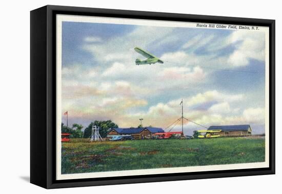 Elmira, New York - Glider Plane Leaving Harris Hill Field-Lantern Press-Framed Stretched Canvas