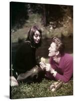 Elsa Martinelli and Kirk Douglas sur le tournage du film La Riviere by nos Amours THE INDIAN FIGHTE-null-Stretched Canvas