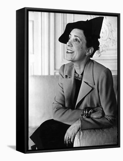 Elsa Schiaparelli Wearing a Jacket of Her New Magenta Color Known as "Shocking."-John Phillips-Framed Stretched Canvas