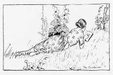 Girl Lying on the Grass Reading a Book-Else Courlander-Framed Stretched Canvas