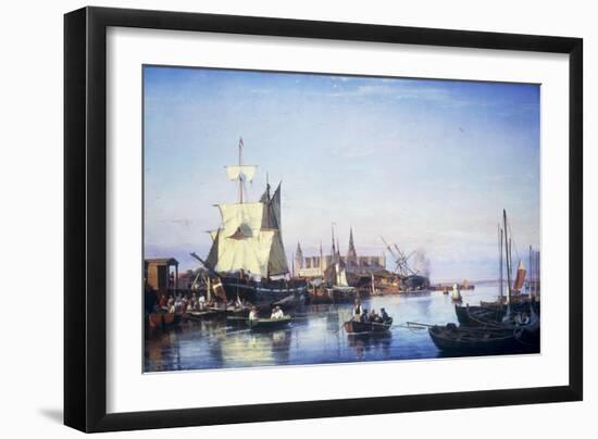 Elsinore Harbour, the Customs House and Kronborg Castle Beyond, 1859-Carl Frederik Sorensen-Framed Giclee Print