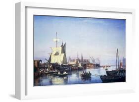 Elsinore Harbour, the Customs House and Kronborg Castle Beyond, 1859-Carl Frederik Sorensen-Framed Giclee Print