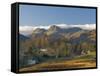 Elterwater Village with Langdale Pikes, Lake District National Park, Cumbria, England-James Emmerson-Framed Stretched Canvas