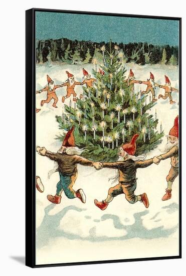 Elves Dancing around Christmas Tree-null-Framed Stretched Canvas
