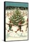 Elves Dancing around Christmas Tree-null-Framed Stretched Canvas