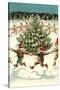 Elves Dancing around Christmas Tree-null-Stretched Canvas