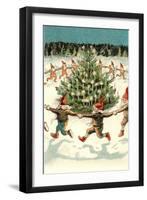 Elves Dancing around Christmas Tree-null-Framed Art Print