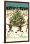 Elves Dancing around Christmas Tree-null-Framed Art Print