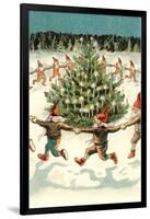 Elves Dancing around Christmas Tree-null-Framed Art Print