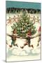 Elves Dancing around Christmas Tree-null-Mounted Art Print