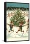 Elves Dancing around Christmas Tree-null-Framed Stretched Canvas