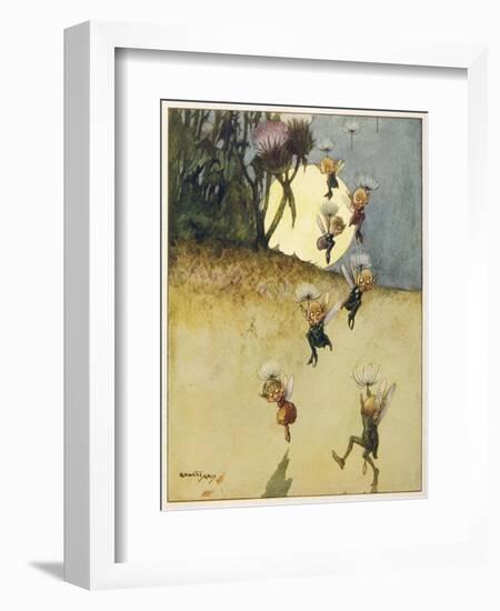 Elves Parachuting with the Aid of Thistledown-Ernest Aris-Framed Art Print