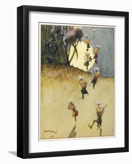 Elves Parachuting with the Aid of Thistledown-Ernest Aris-Framed Art Print
