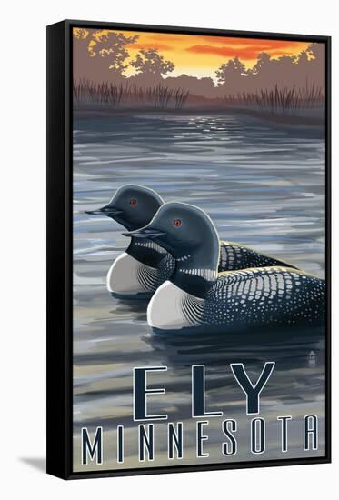 Ely, Minnesota - Loon on Lake-Lantern Press-Framed Stretched Canvas