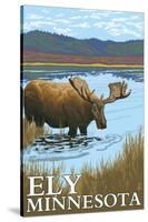 Ely, Minnesota - Moose and Lake-Lantern Press-Stretched Canvas