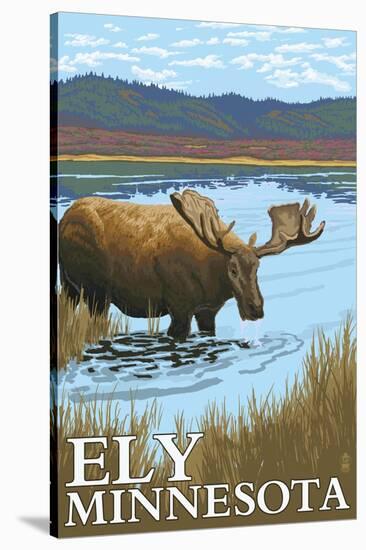 Ely, Minnesota - Moose and Lake-Lantern Press-Stretched Canvas