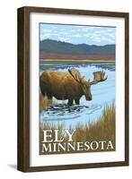 Ely, Minnesota - Moose and Lake-Lantern Press-Framed Art Print