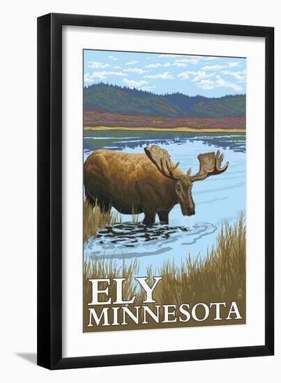 Ely, Minnesota - Moose and Lake-Lantern Press-Framed Art Print