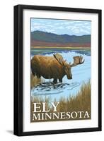 Ely, Minnesota - Moose and Lake-Lantern Press-Framed Art Print